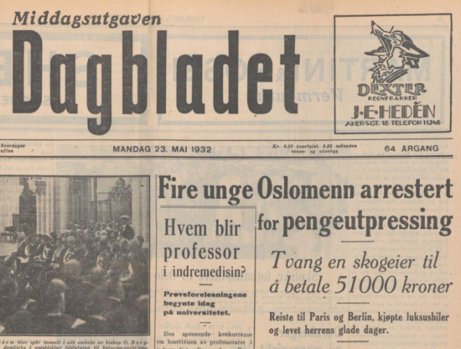 Pengeutpressing Dagbladet 23. mai 1932 Pengeutpressing Dagbladet 23. mai 1932