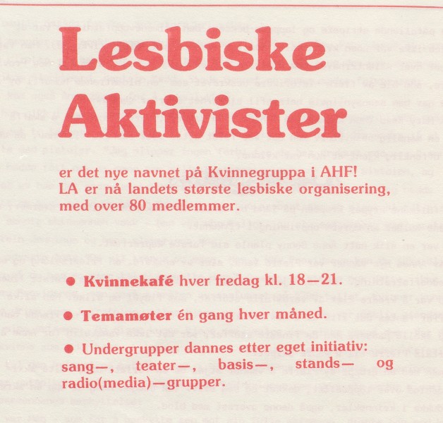 Lesbiske aktivister annonseres, Amasonen, 8/84, s 24