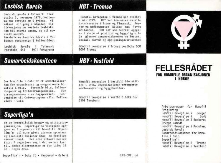Brochure from Fellesrådet for Homofile Organisasjoner i Norge, designed by Claus Drecker.