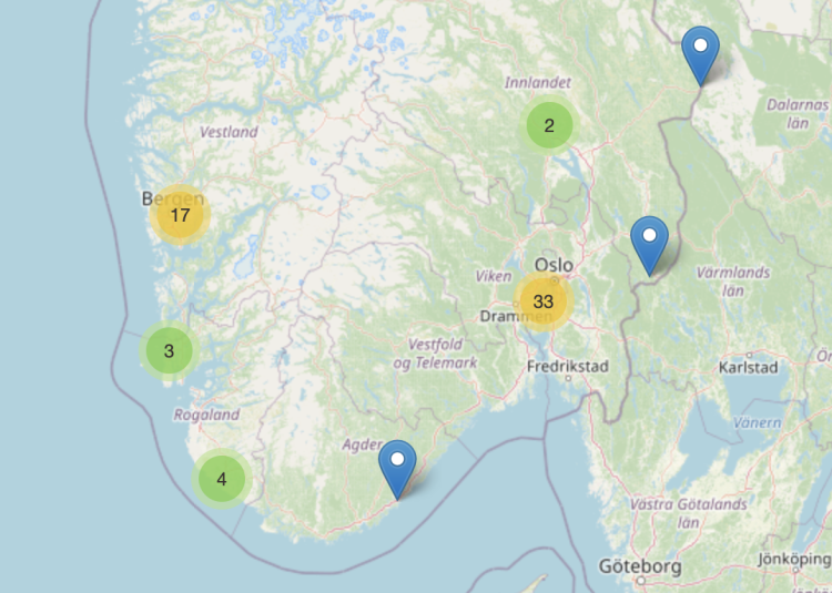 Skeivopedia kart med punkter i et verdenskart som viser hvor de har tilhørighet