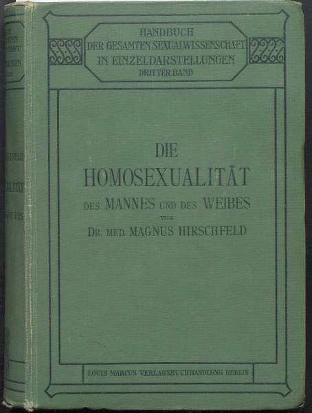 Boken Die Homosexualität des Mannes und des Weibes, utgitt av Magnus Hirschfeld i 1914. 