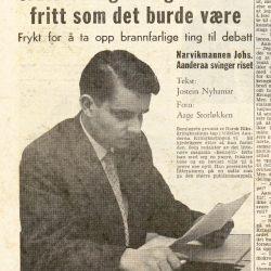 Johs. Aanderaa si oppseiing blei tema i pressa, utan at homofili-saka blei nemnd. Her faksimile frå Lofotposten 17. november 1958.