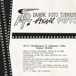 Annonse for DFT, i dette tilfellet tolket som Dansk foto tjeneste av Axgil. Samling Raimund Wolfert, Berlin.