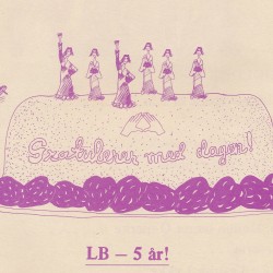 Part of Lavendelexpressen's front cover, celebrating five years of Lesbisk bevegelse.